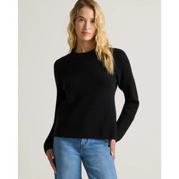 Quince Mongolian Cashmere Fisherman Crewneck Sweater Black Size M Pullover NWT - Picture 6 of 16